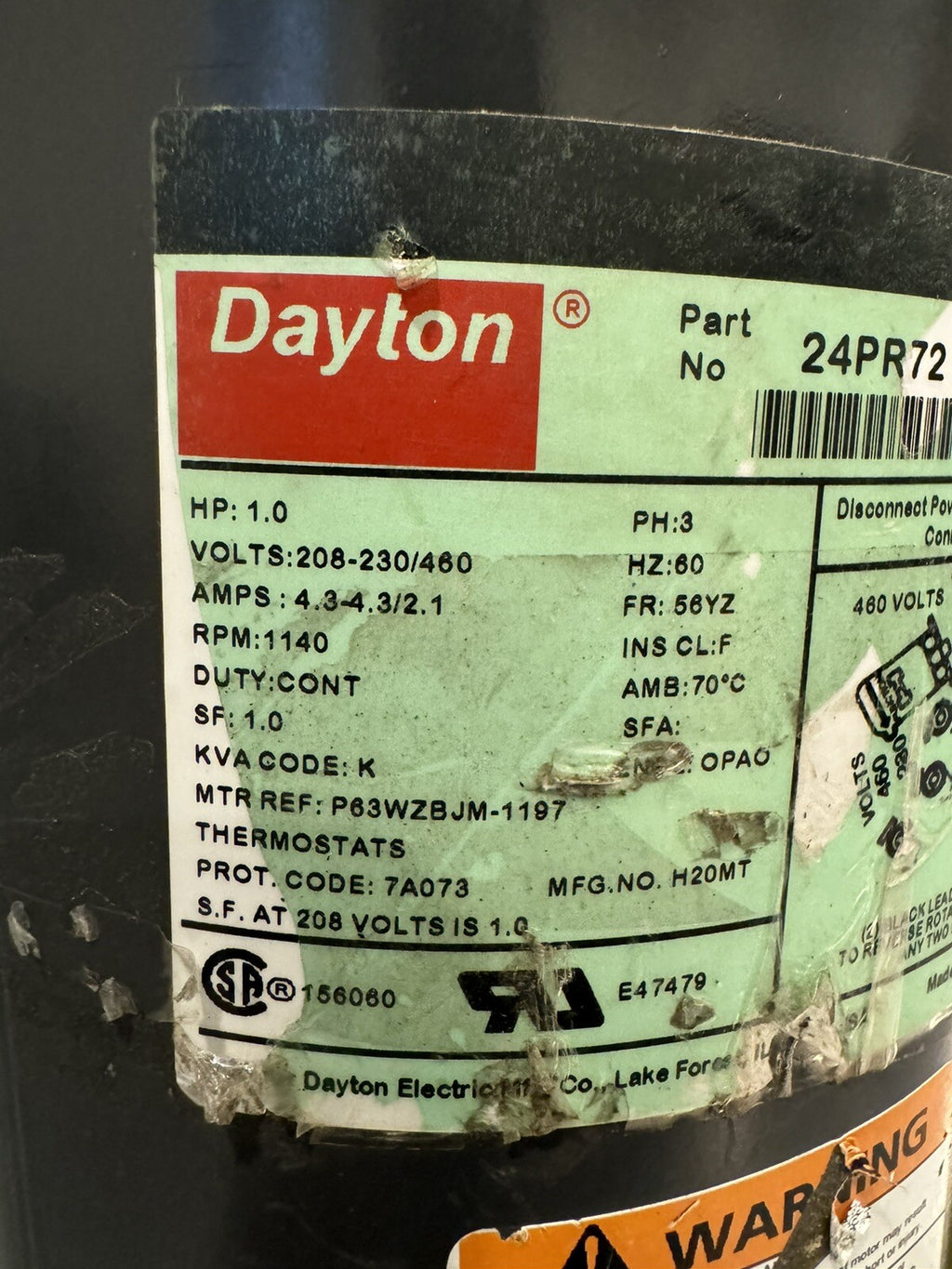 Dayton 24PR72 Open Air Over Condenser Fan Motor 1HP 208-230/460V NEW! SHIPS FREE
