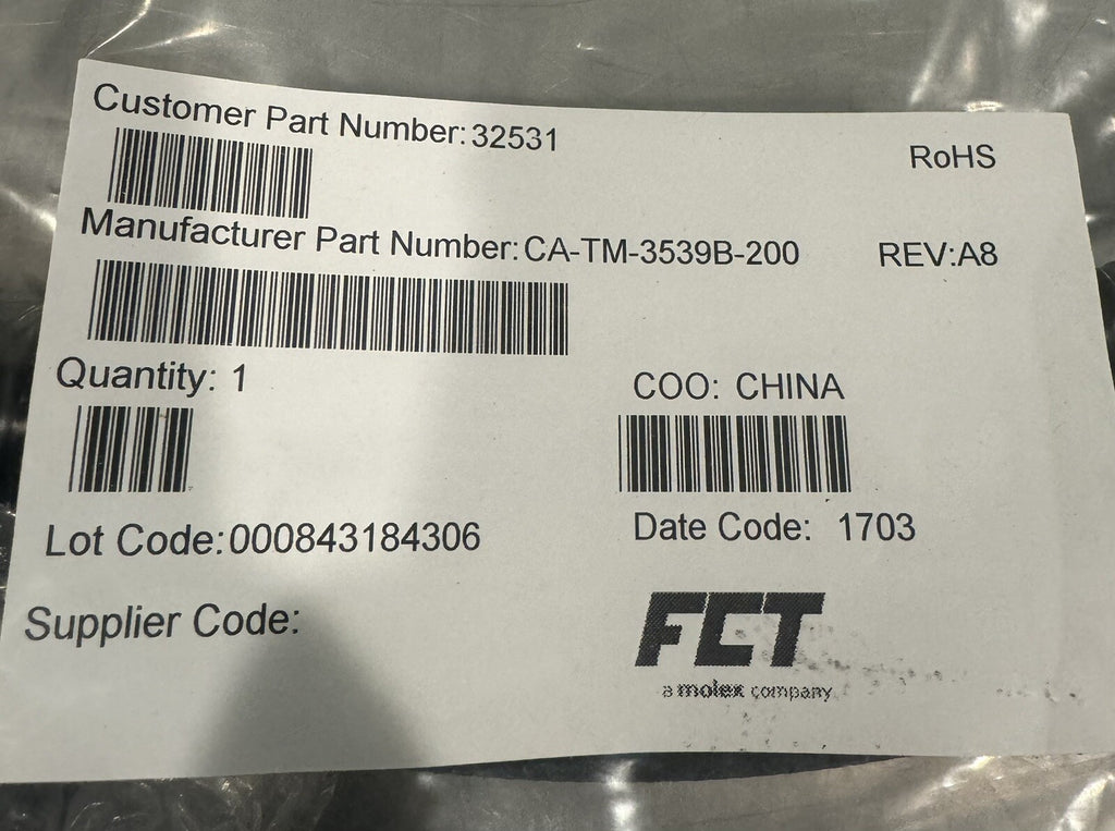 Molex FCT CA-TM-3539B-200 Jumper Cable ASSY NEW! FREE SHIPPING!