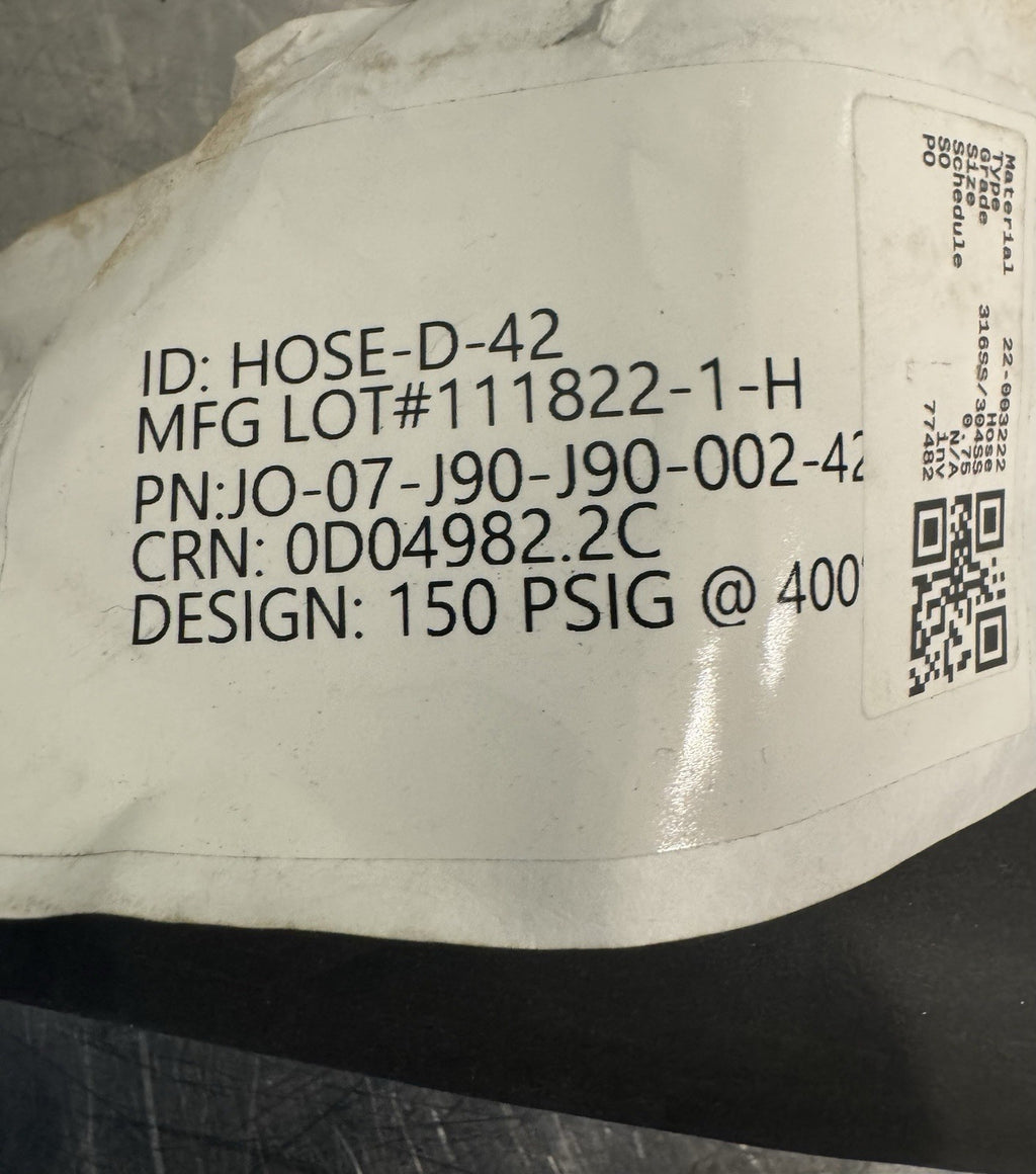 Flexible Jumpover Hose 07-J90-J90-002-42 316SS/304SS Size .75 22-003222 NEW!