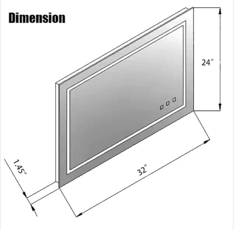TH-902A LED Lighted Mirror 32” X 24” Anti-Fog Rectangle NEW! FREE SHIPPING!