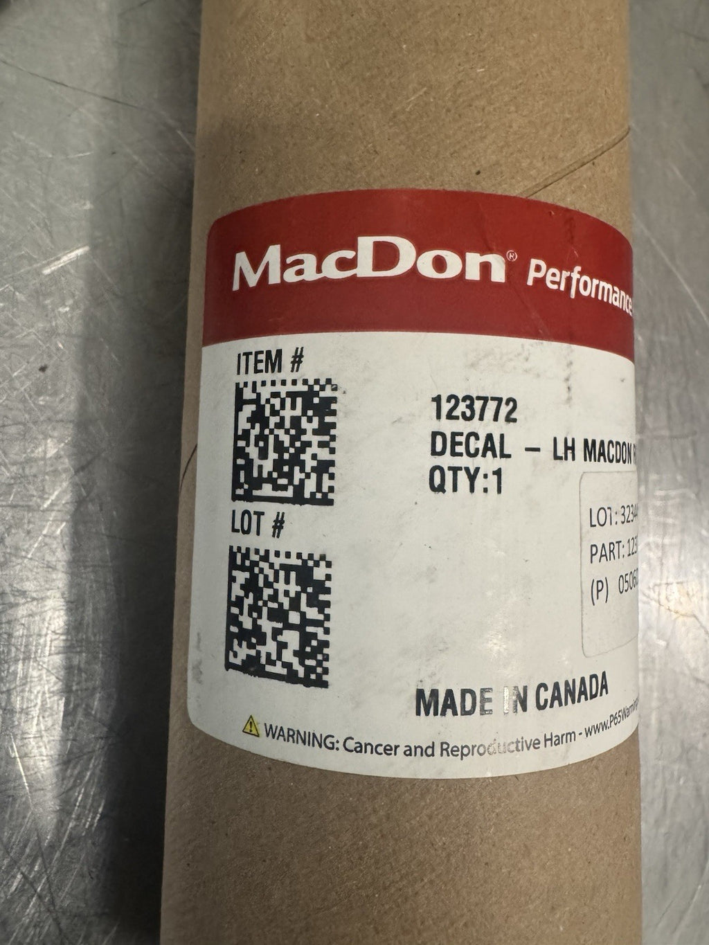 MacDon 123772 Decal LH Macdon Rigid NEW! FREE SHIPPING!