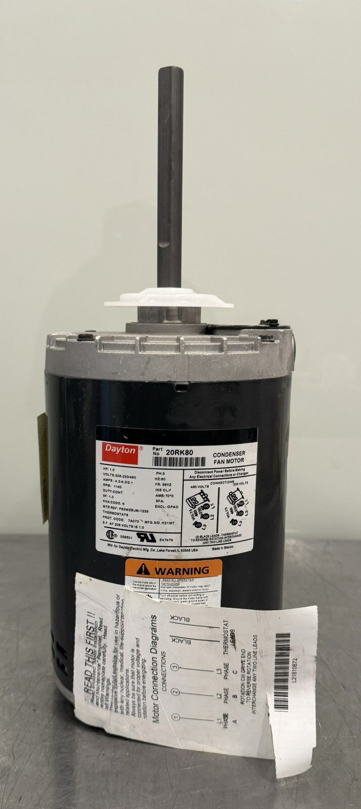 Dayton 20RK80 Condenser Fan Motor 1HP 208-230/460V 1140 RPM NEW! FREE SHIPPING!