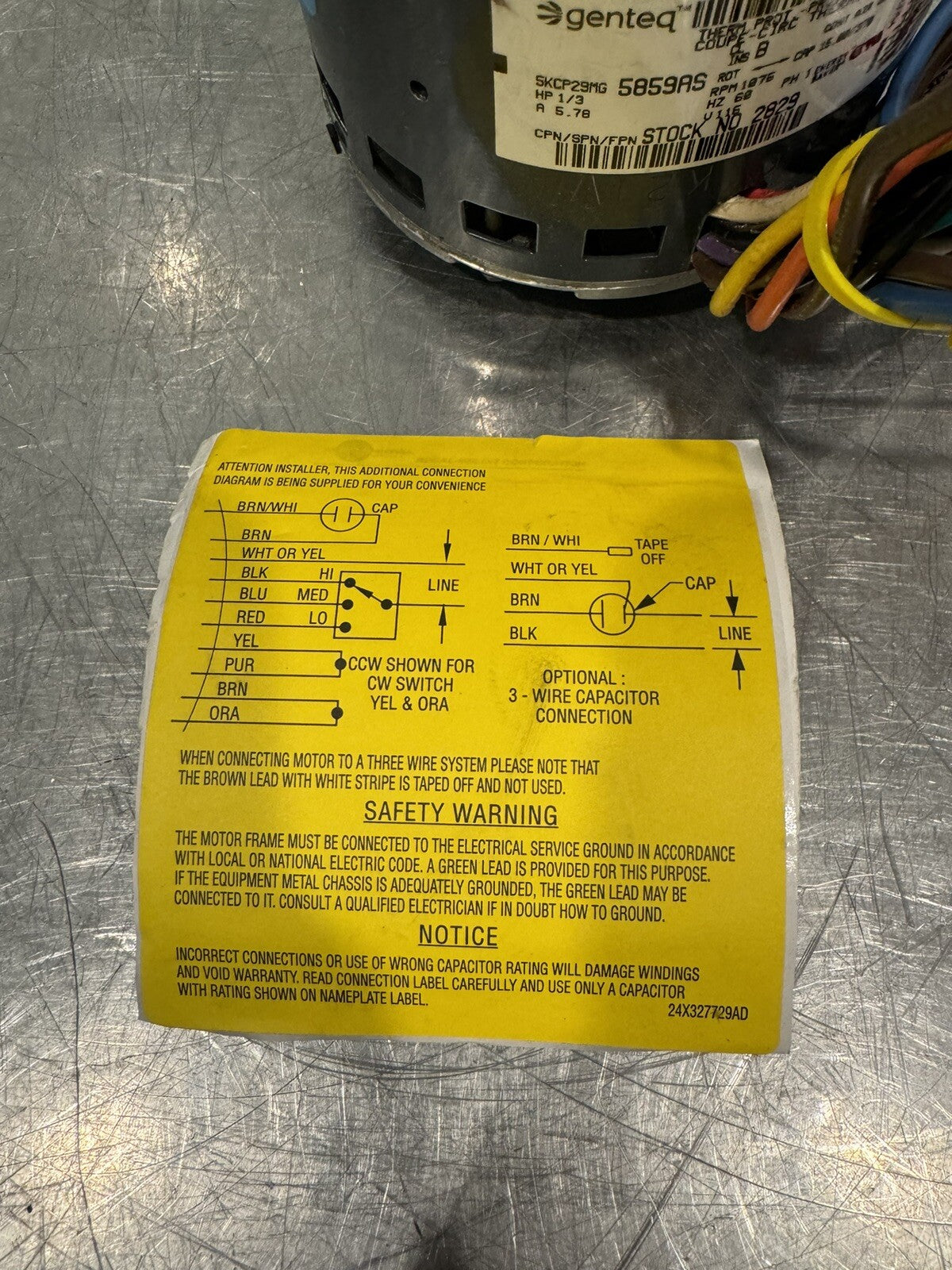 Genteq 5KCP29MG5859AS Motor 1/3HP 1025 RPM 2829 NEW! FREE SHIPPING!