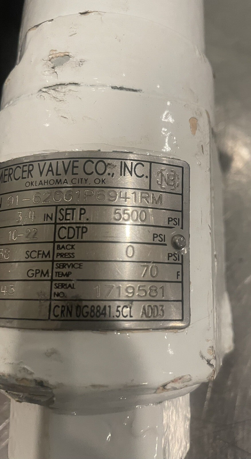 Mercer 91-62C61P6941RM Pressure Relief Valve 5500 PSI NEW REMAN! FREE SHIPPING!