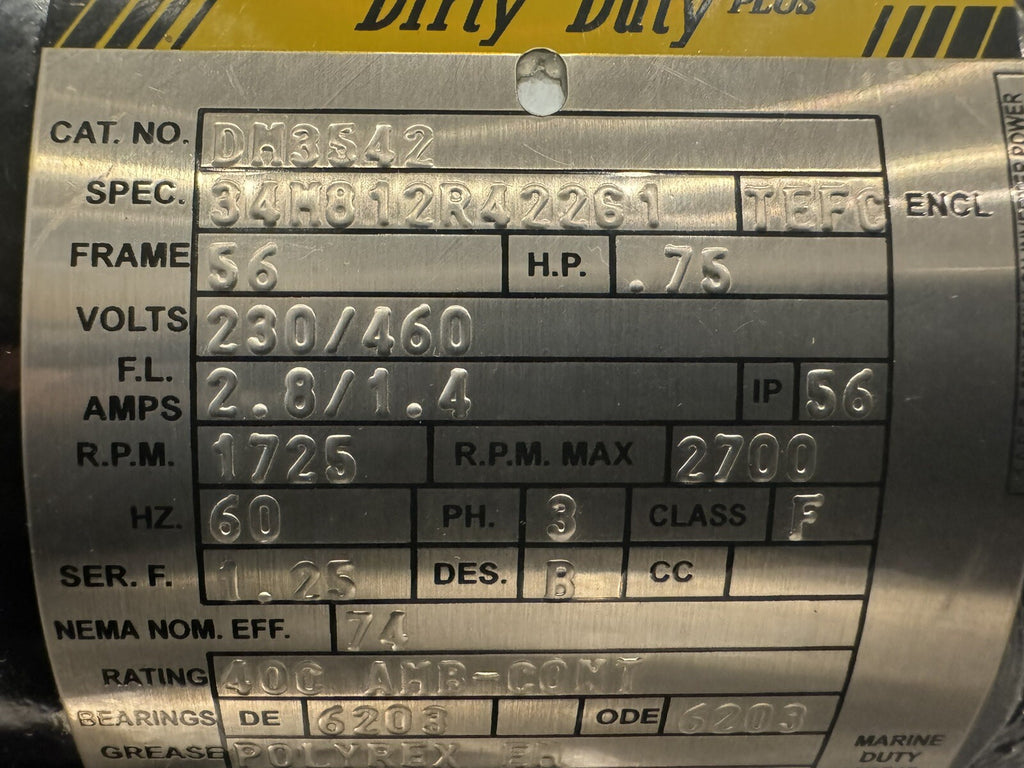 Baldor DM3542 Motor 3/4HP 230/460V Dirty Duty NEW! FREE SHIPPING!