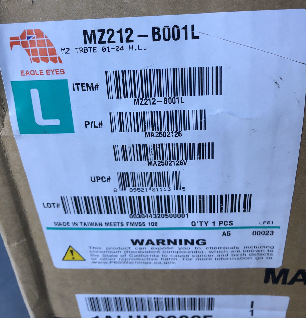 Eagle Eyes MZ212-B001L Mazda Tribute 2001-03 Driver Side Headlight NEW IN BOX!!!