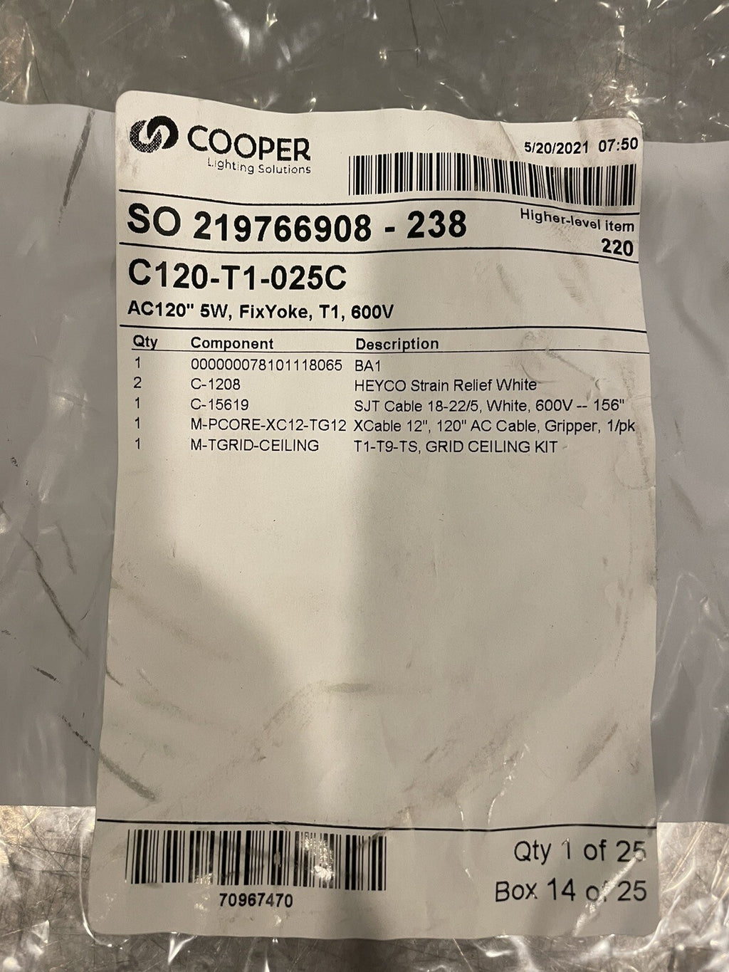 Cooper Lighting AC120" 5W Fix Yoke T1 600V 219766908-238 Kit C120-T1-025C NEW!