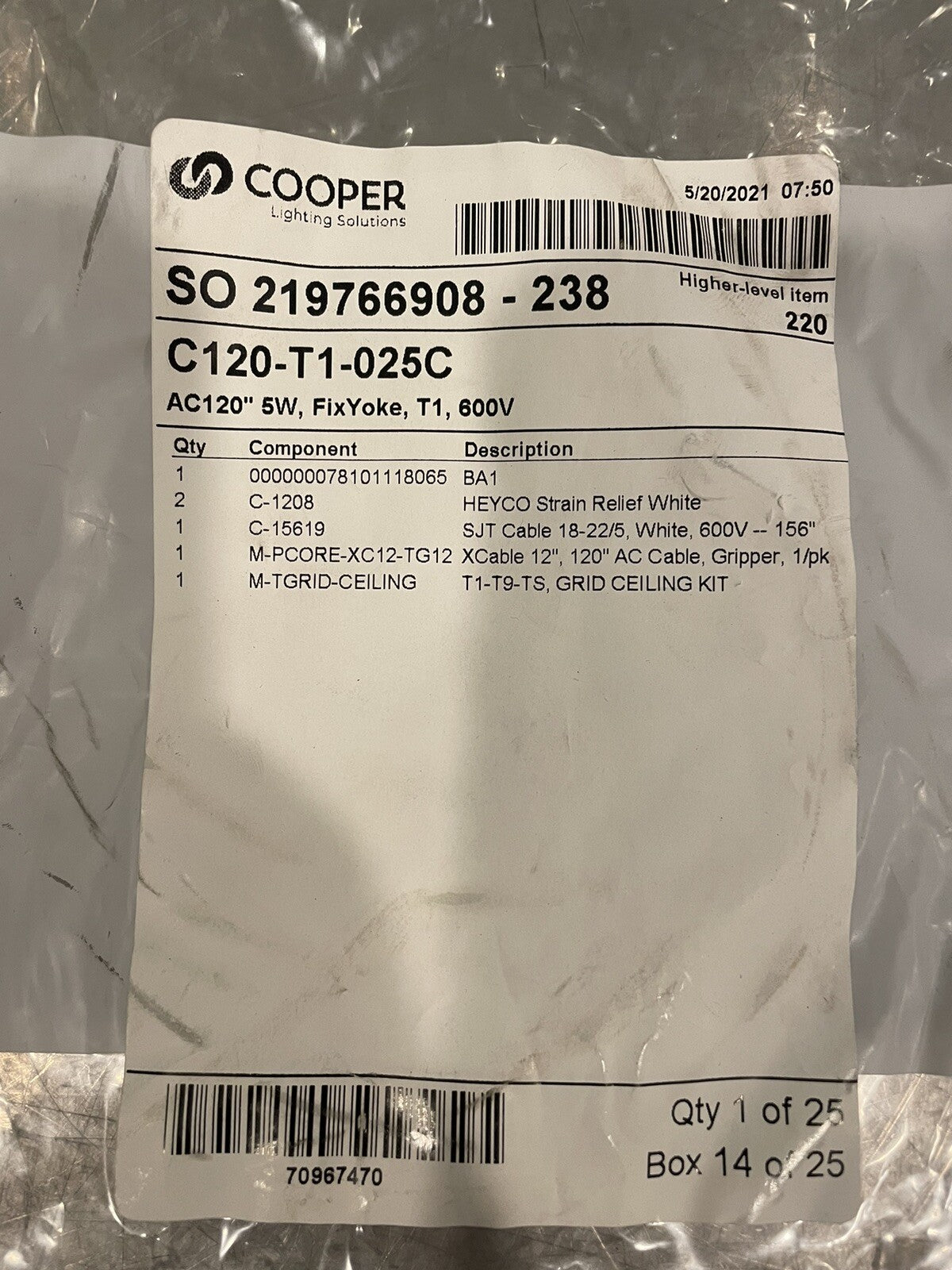 Cooper Lighting AC120" 5W Fix Yoke T1 600V 219766908-238 Kit C120-T1-025C NEW!