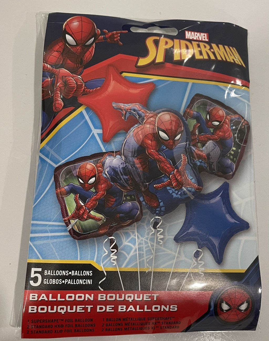 (1) Spider-Man 5 PACK Balloon Bouquet Anagram 34667 NEW! FREE SHIPPING!