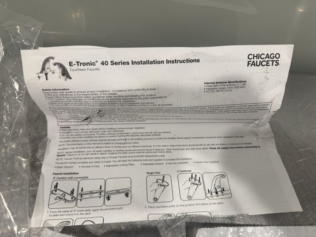 Chicago Faucet 116.706.AB.1T Deck Mount Touch Free ETronic Electric Faucet NEW!