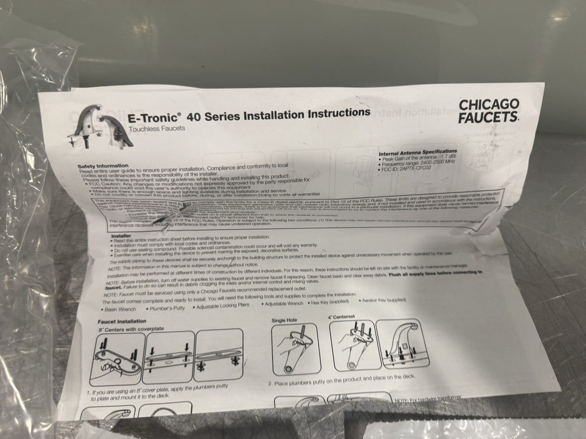 Chicago Faucet 116.706.AB.1T Deck Mount Touch Free ETronic Electric Faucet NEW!