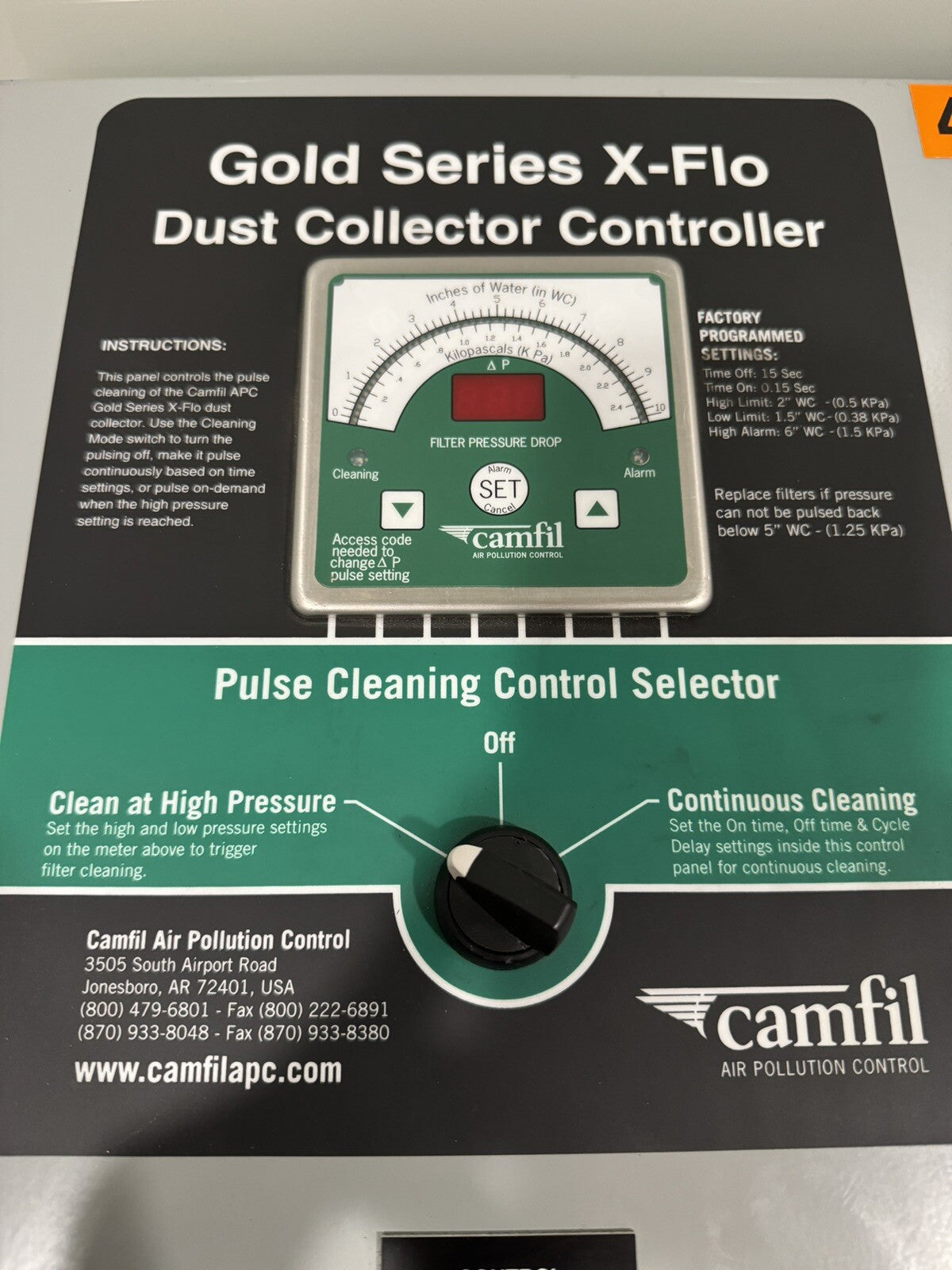 Camfil A024110009 Dust Collector Integrated Control Center 0502186 NEW!