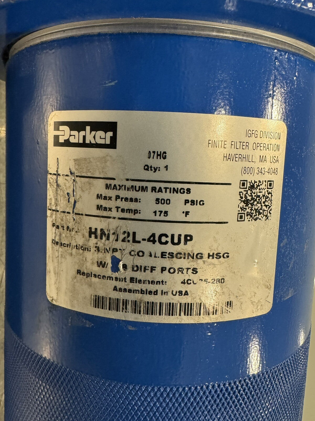 Parker HN12L-4CUP Finite Filter Housing H Series NEW! FREE SHIPPING!