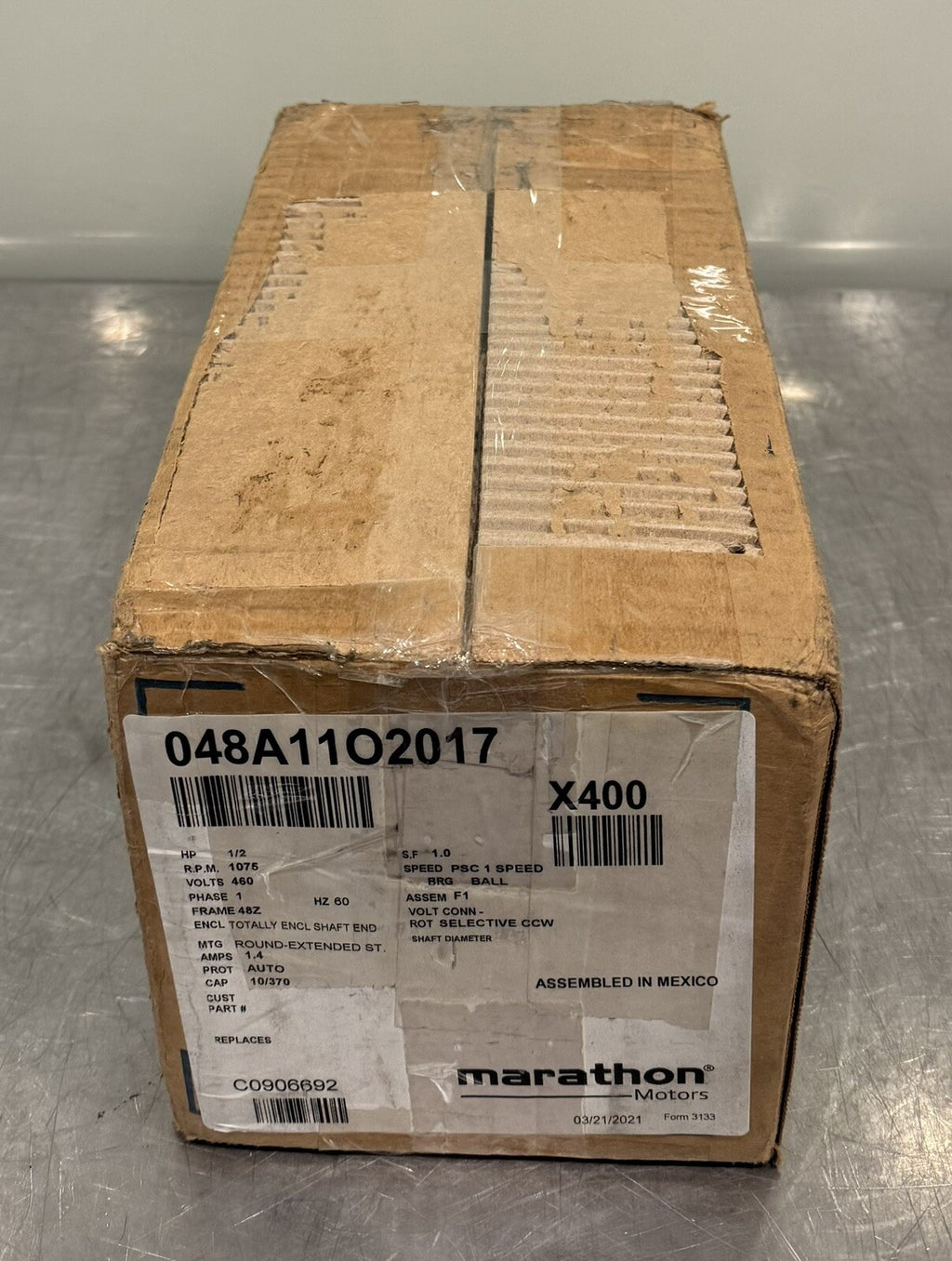 Marathon 048A11O2017 Motor 1/2HP 1075 RPM 460V X400 NEW IN BOX! FREE SHIPPING!