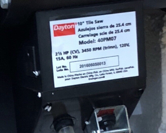 Dayton 40PM07 10” Tile Saw W/ Stand 120V 2.5HP 3450RPM NEW IN BOX!!!