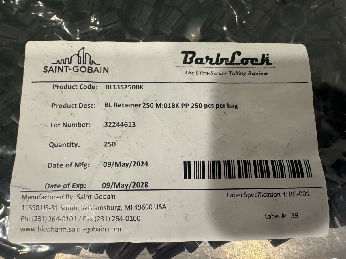 BarbLock BL135250BK Tubing Retainer Saint-Gobain PACK OF 250 NEW! SHIPS FREE!