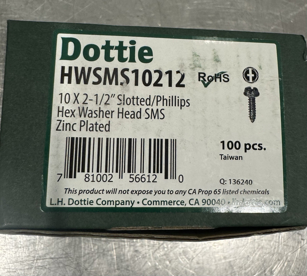 Dottie HWSMS10212 10 x 2-1/2” Slotted Phillips Hex Washer Head 100 PACK NEW!