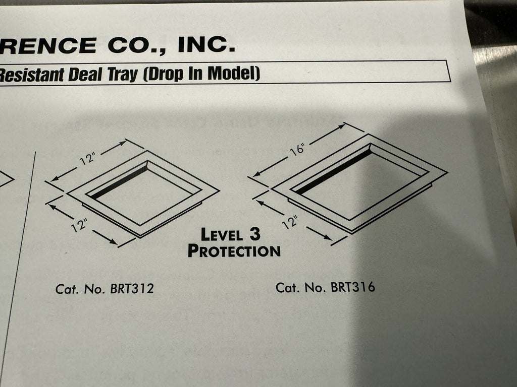 CRL BRT316 Non Ricochet Level 3 Bullet Resistant Drop In Deal Tray NEW IN BOX!