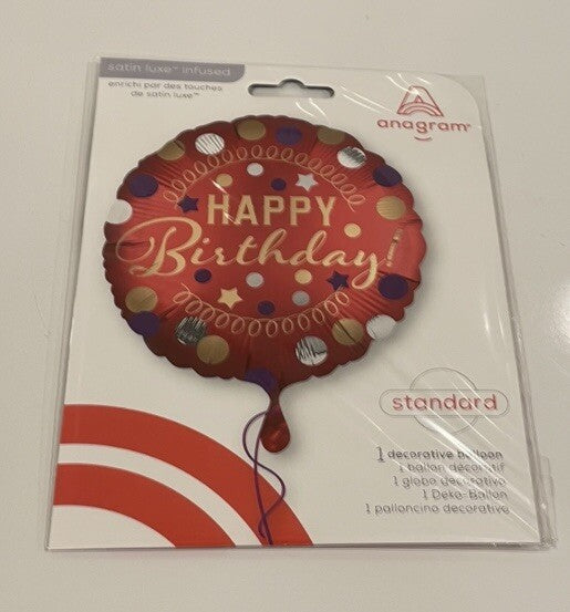 (1) Happy Birthday Red Satin Balloon 18” Anagram 39068 NEW! FREE SHIPPING!