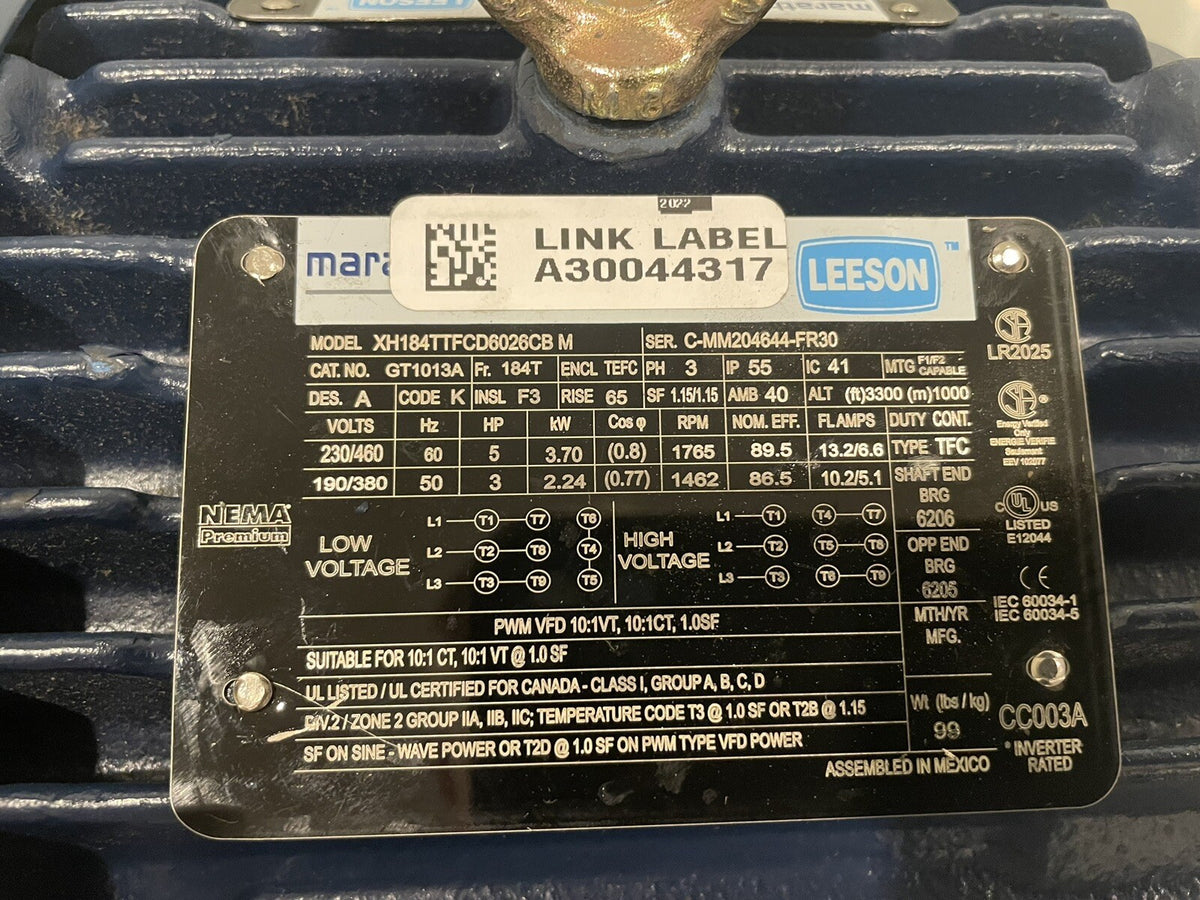 Marathon GT1013A Motor 5HP 3PH XH184TTFCD6026CB NEW! FREE SHIPPING!