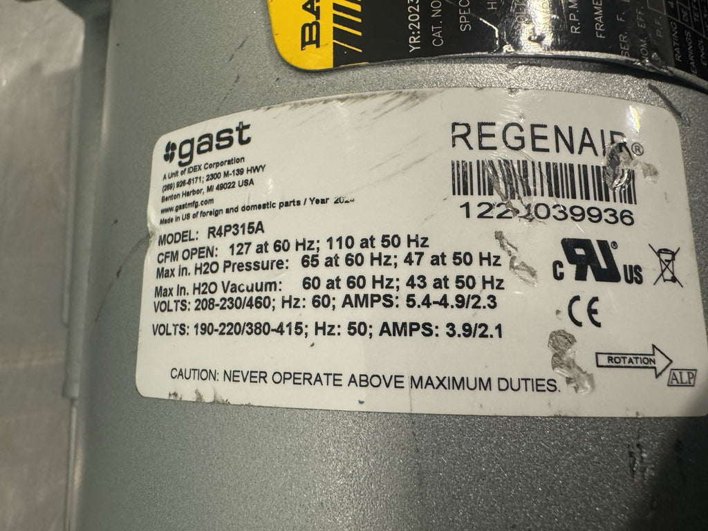 Gast R4P315A Regenerative Blower 1.5 HP Regenair NEW! FREE SHIPPING!