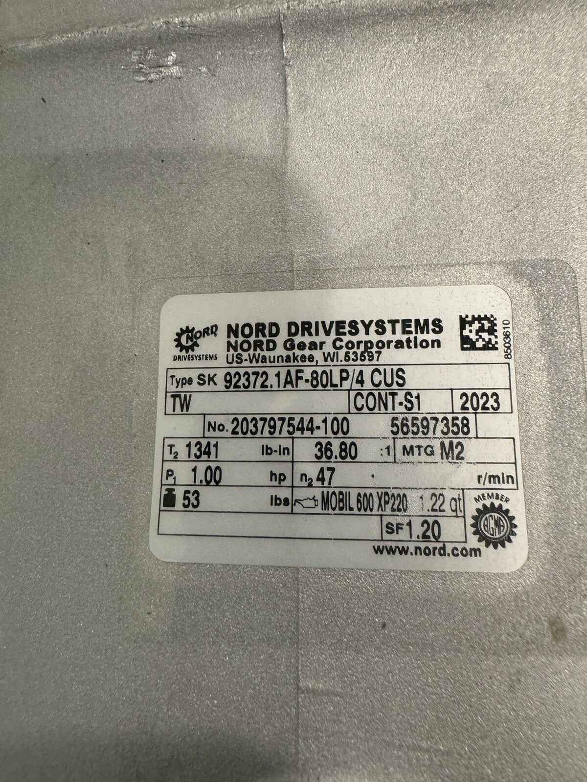 Nord SK 92372.1AF-80LP/4 Gear Motor Reducer NEW! FREE SHIPPING!