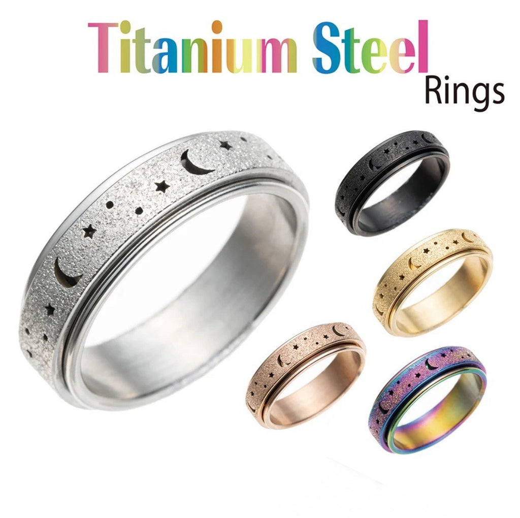 Puka Creations Titanium Steel Rings Stars Moon Middle Spins 72 PACK NEW!
