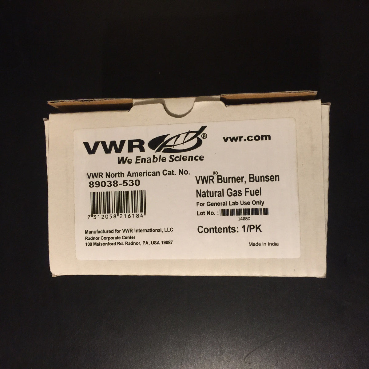 VWR 89038-530 Natural Gas Bunsen Burner, 800-1200 BTU, 15.6 cm(6-1/8") Tall NEW