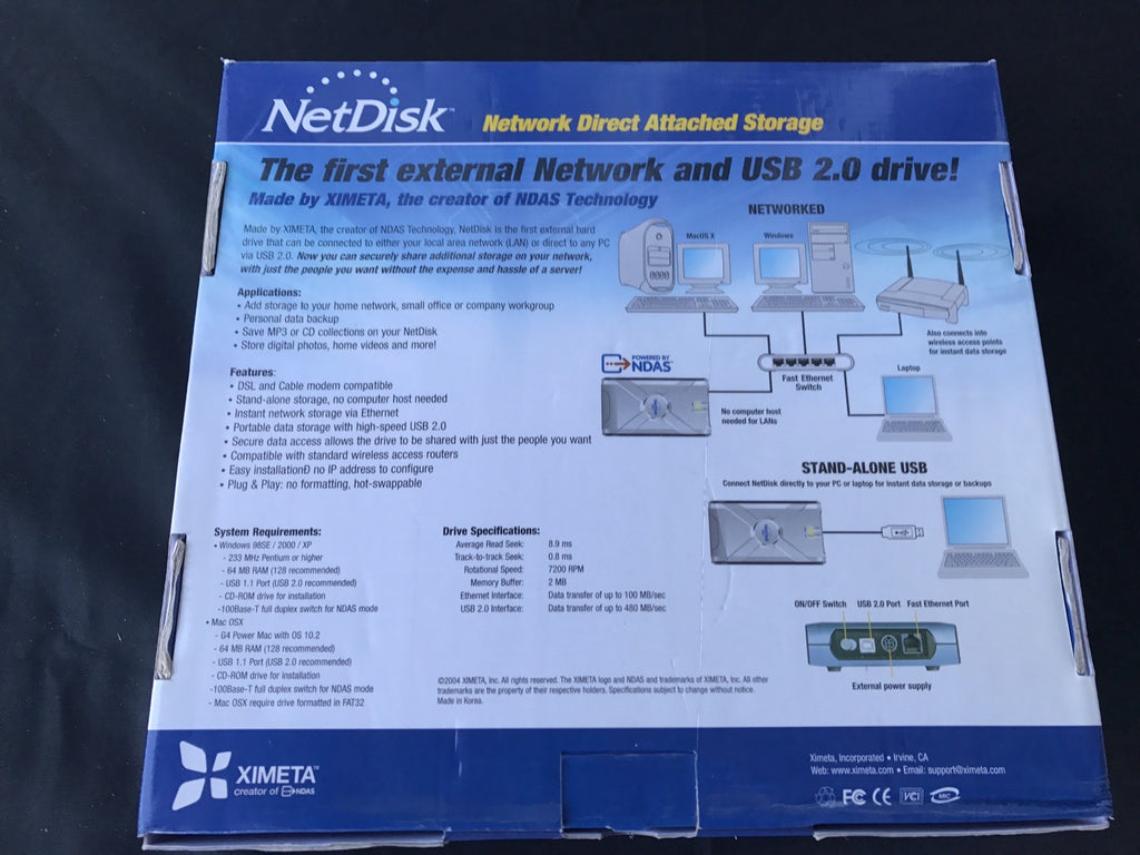 Ximeta NetDisk NDU10-80 External Hard Drive 80 GB NEW IN BOX