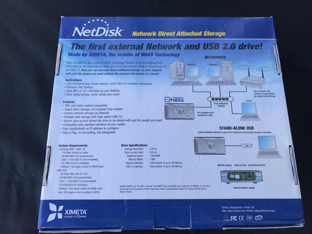 Ximeta NetDisk NDU10-80 External Hard Drive 80 GB NEW IN BOX