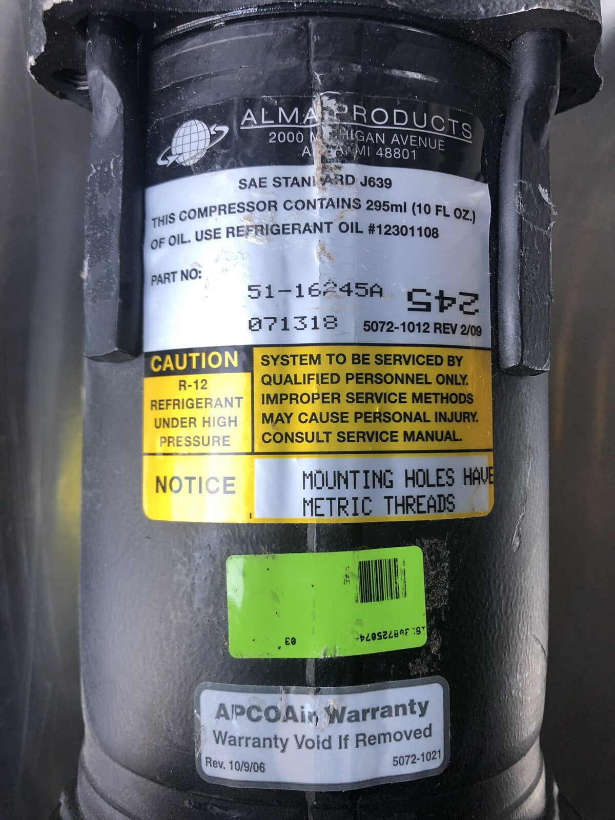 Apco Air 51-16245A Compresor Replacement R12 NEW!!! FREE SHIPPING!!!
