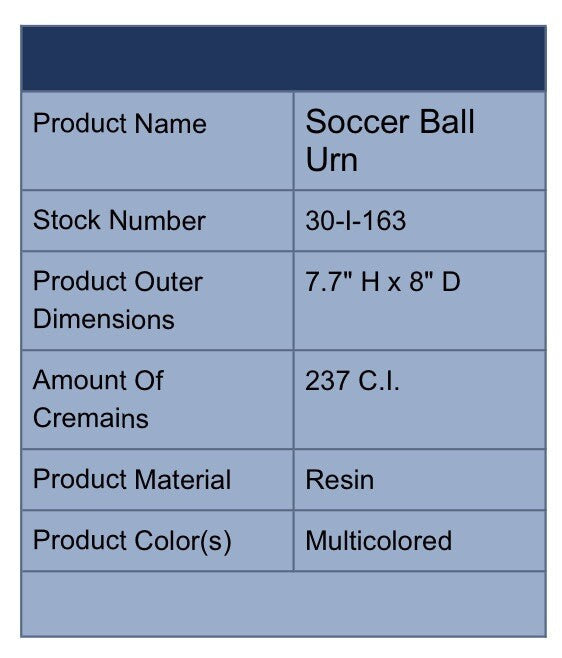 30-I-163 Plain Soccer Ball Urn NEW IN BOX! FREE SHIPPING!