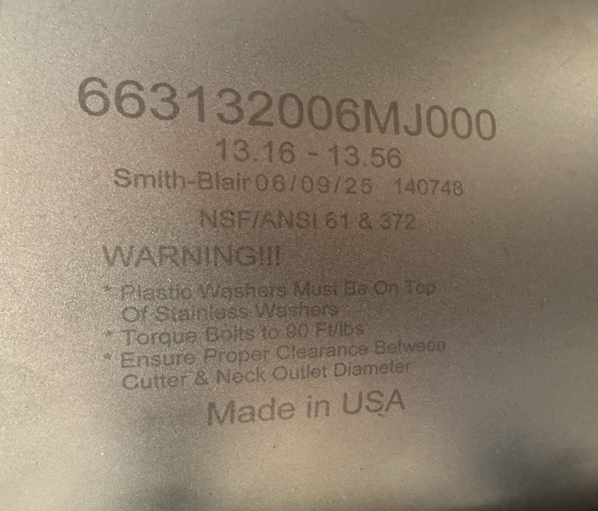 Smith Blair 663132006MJ000 SS Mechanical Joint Tapping Sleeve 13.16-13.56 NEW!
