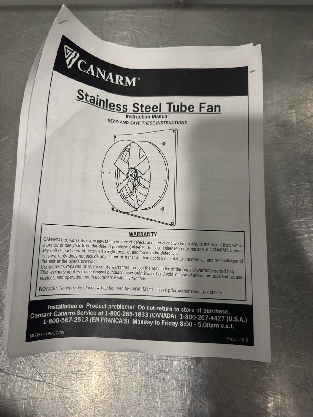 Esapco CF1740 Canarm Tube Fan 12” Stainless TF12 S.S. NEW IN BOX! FREE SHIPPING!