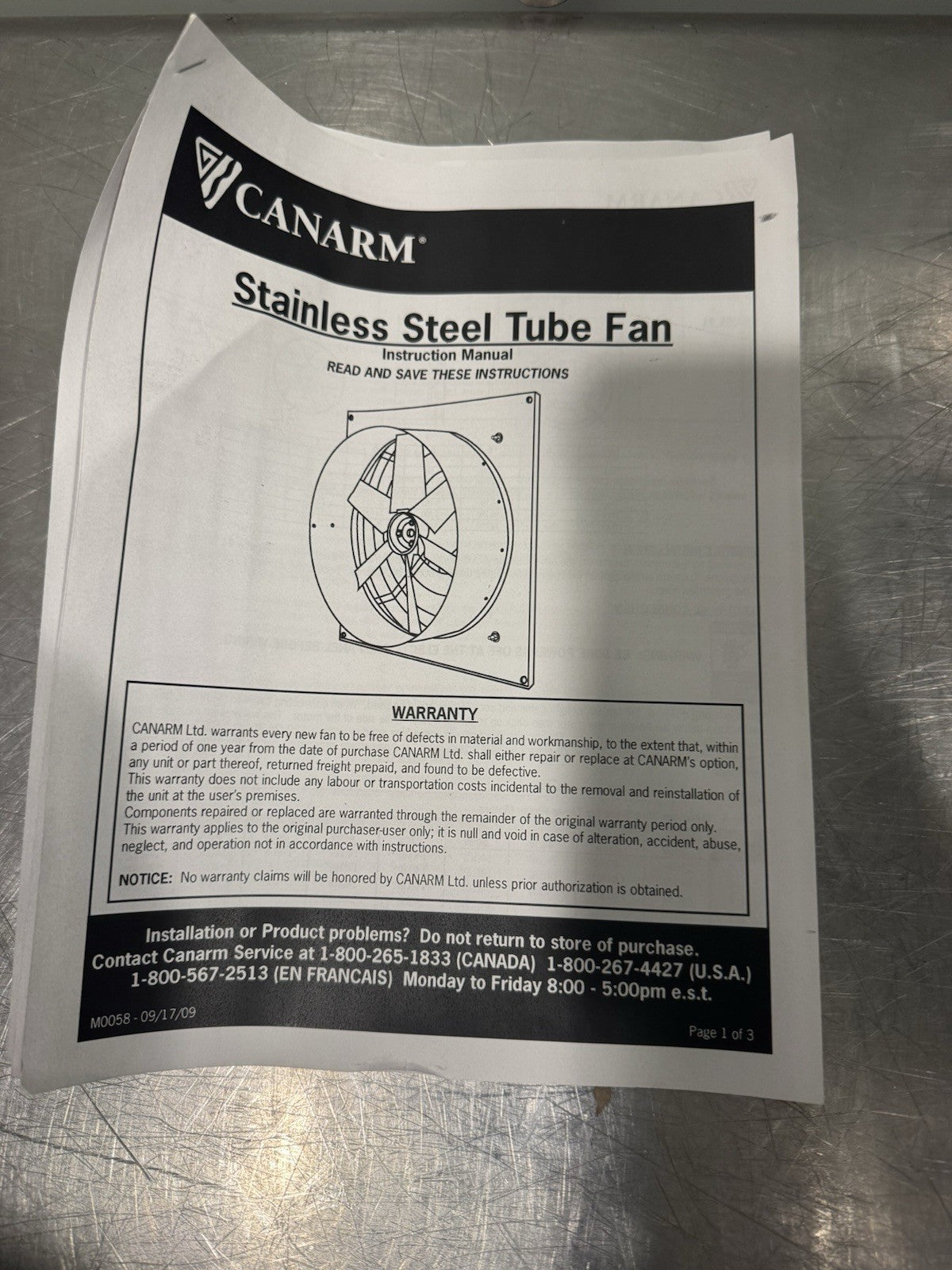Esapco CF1740 Canarm Tube Fan 12” Stainless TF12 S.S. NEW IN BOX! FREE SHIPPING!