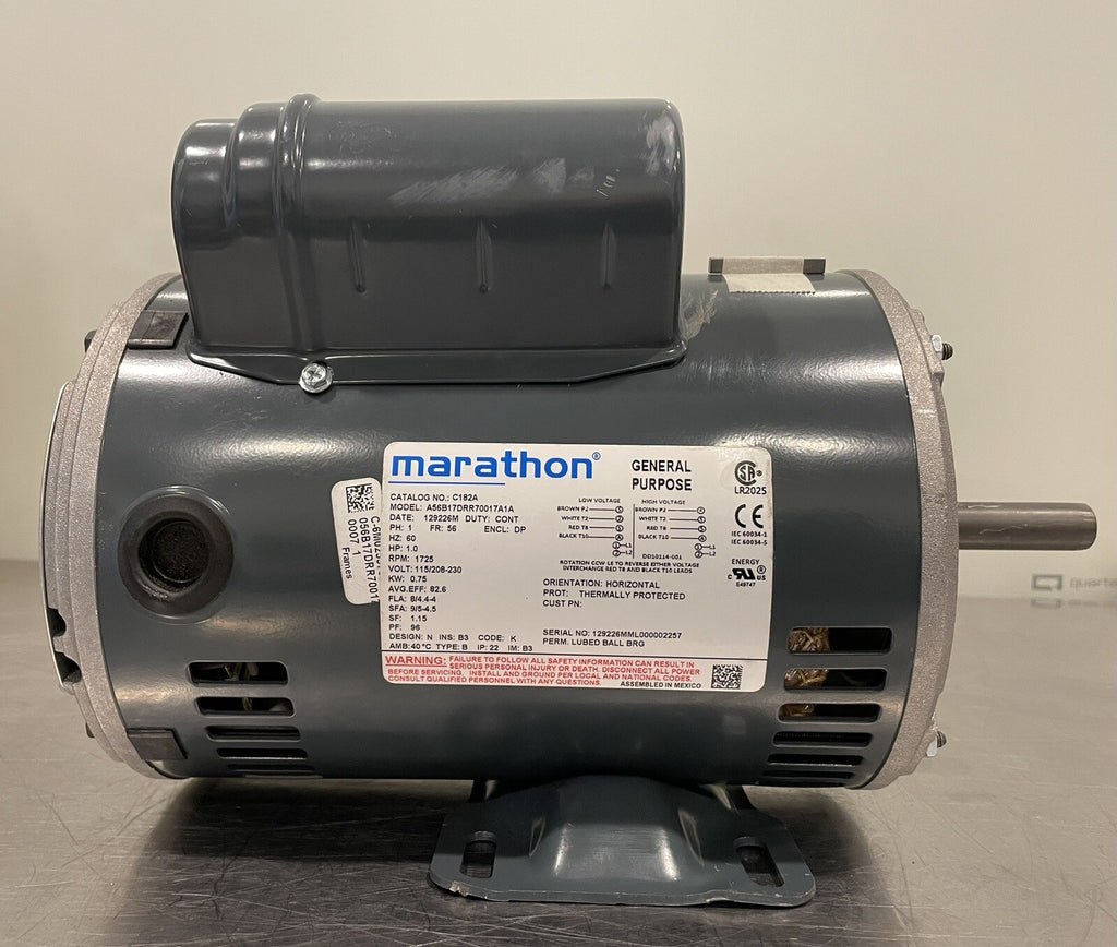 Marathon C182A Electric Motor 1HP 115/208-230V 1725 RPM 056B17DRR70017A1 NEW!!!