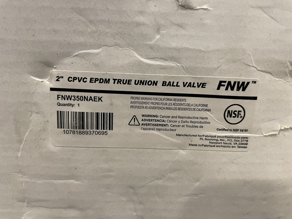 FNW FNW350NAEK Ball Valve 2” Full Port True Union CPVC NEW! FREE SHIPPING!