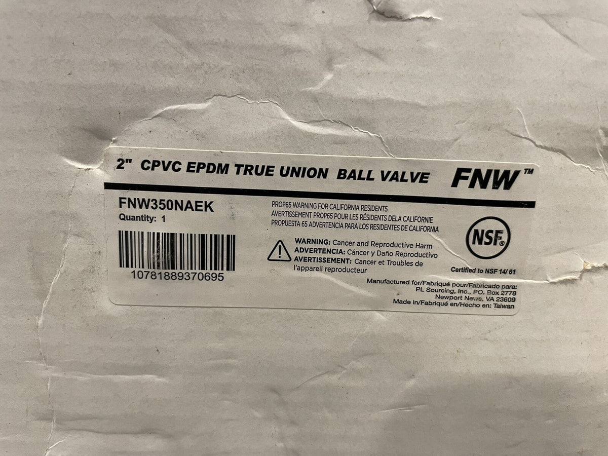 FNW FNW350NAEK Ball Valve 2” Full Port True Union CPVC NEW! FREE SHIPPING!