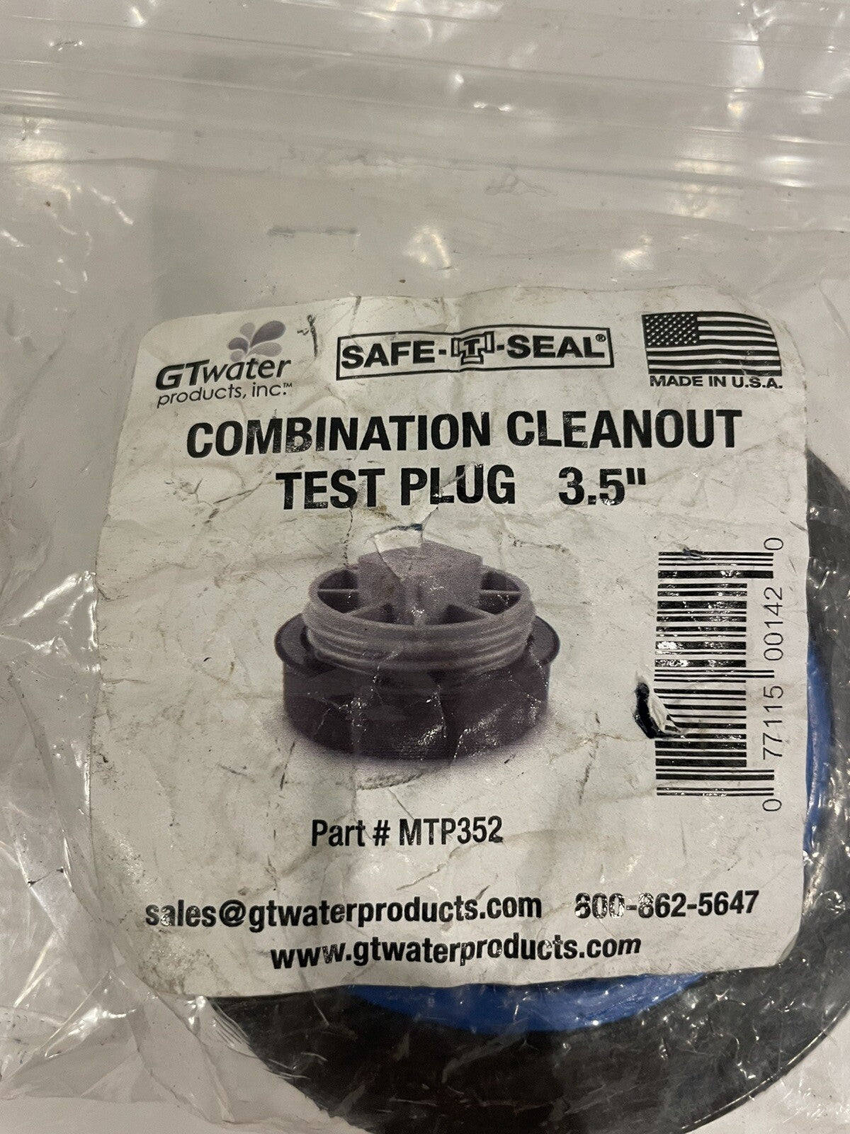 GT Water MTP352 Safe-T-Seal Combo Cleanout Mechanical Test Plug NEW! SHIPS FREE!