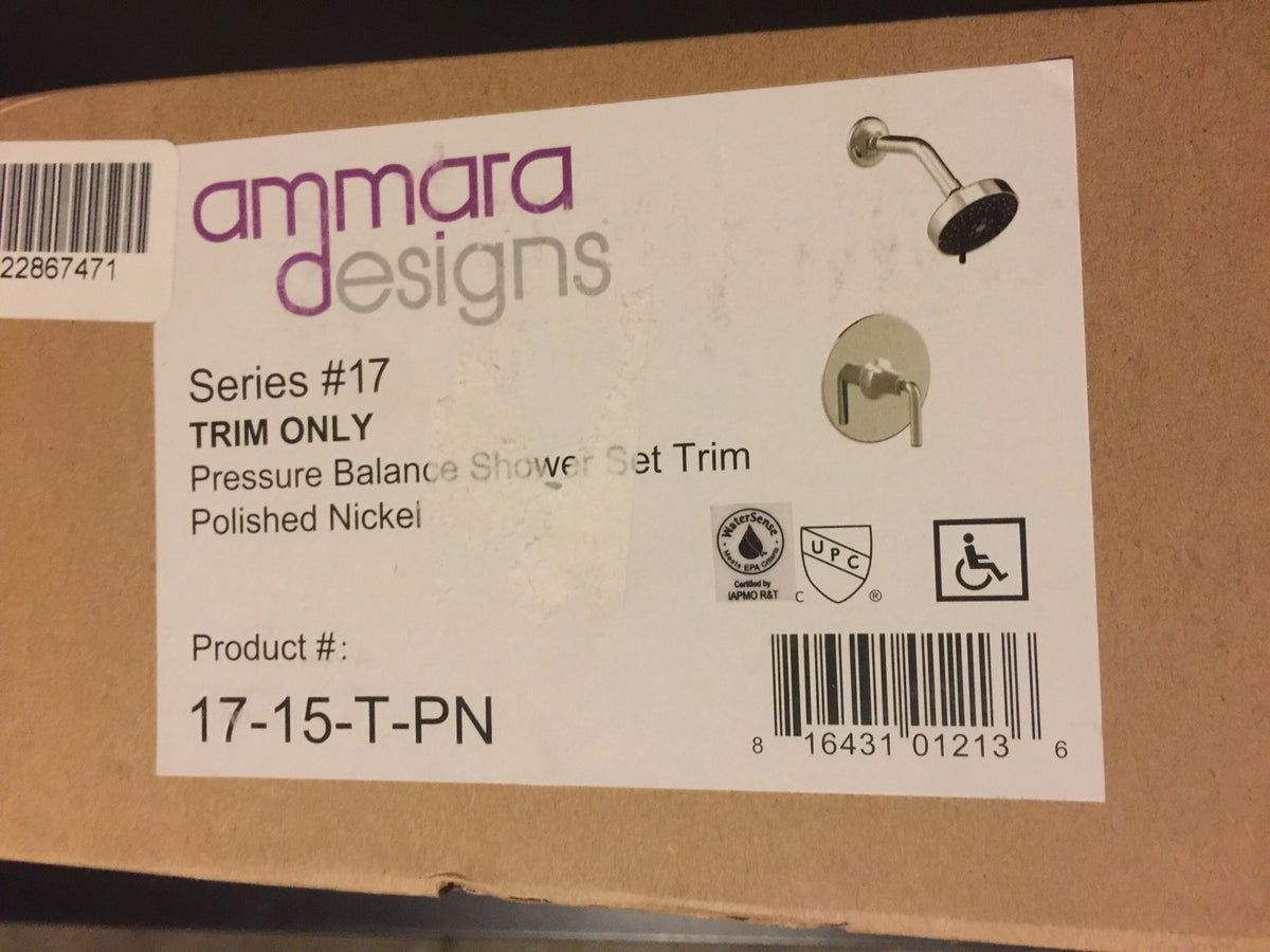Ammara Designs Polished Nickel Pressure Balance Shower Set Trim 17-15-T-PN