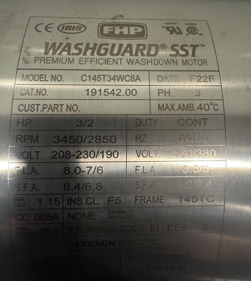 Leeson 191542.00 Washguard SST Motor Stainless Steel C145T34WC8A NEW! SHIPS FREE