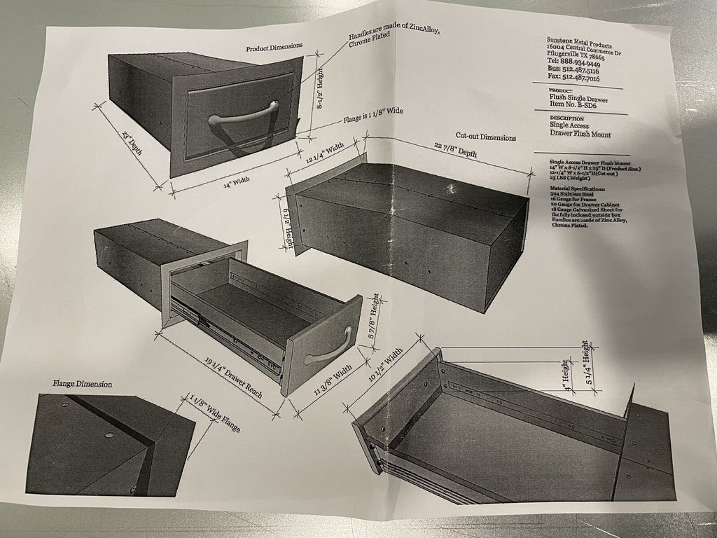 Sunstone B-SD6 14” Drawer Flush Single Access NEW IN BOX! FREE SHIPPING!