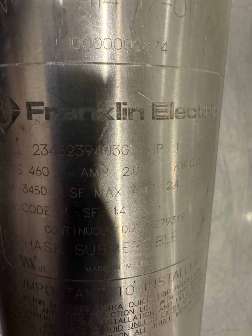Franklin 2345239403G Submersible Well Pump 1HP 460V 2.0 Amp 3450 RPM NEW!