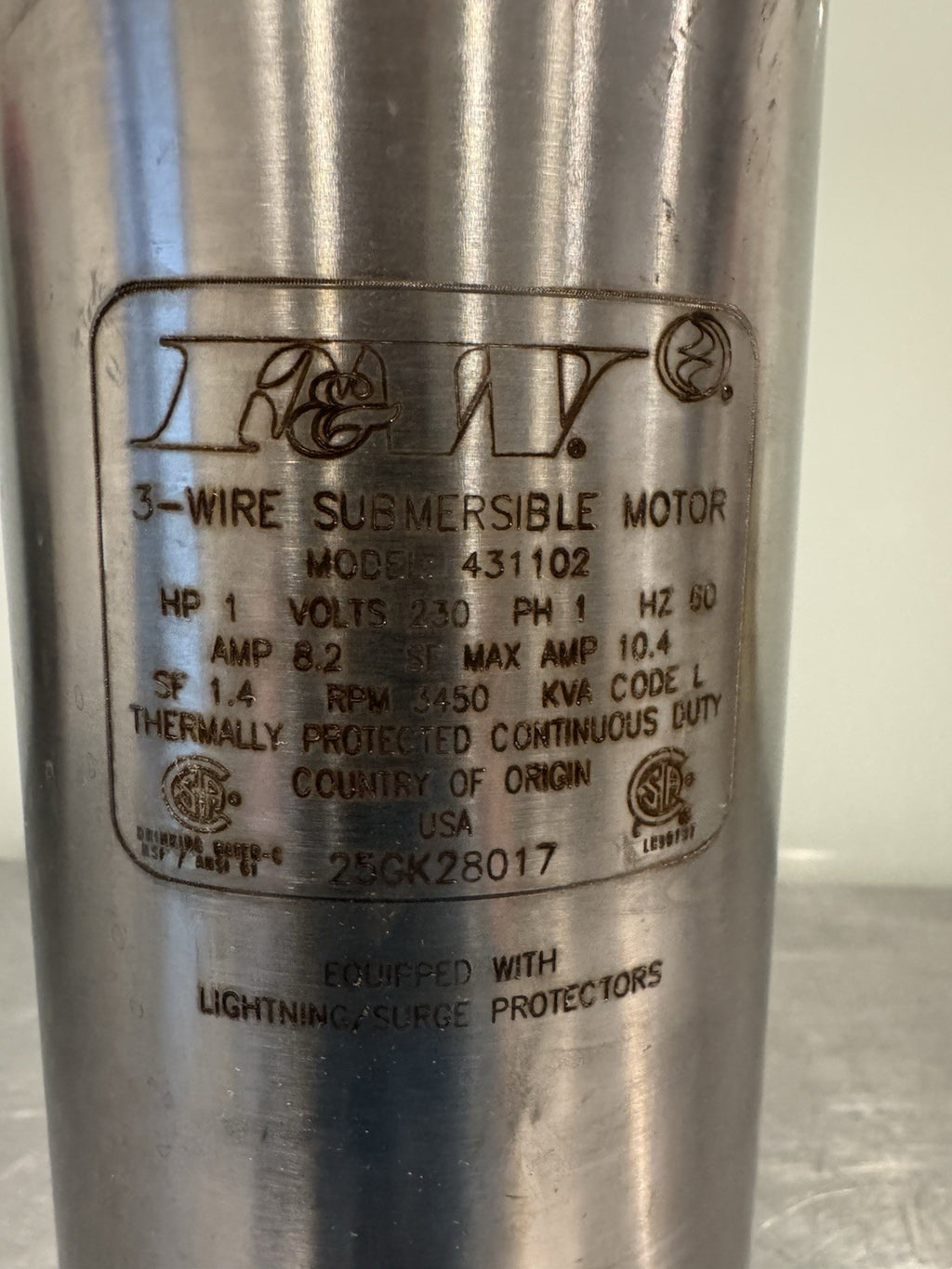 F&W 4F10S10301 Submersible Well Pump 1HP 10 GPM 220V 3 Wire NEW! FREE SHIPPING!