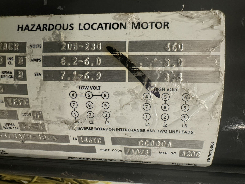 US Motor XS2P2ACR Explosion Proof Motor 2HP 1725 RPM NEW! FREE SHIPPING!