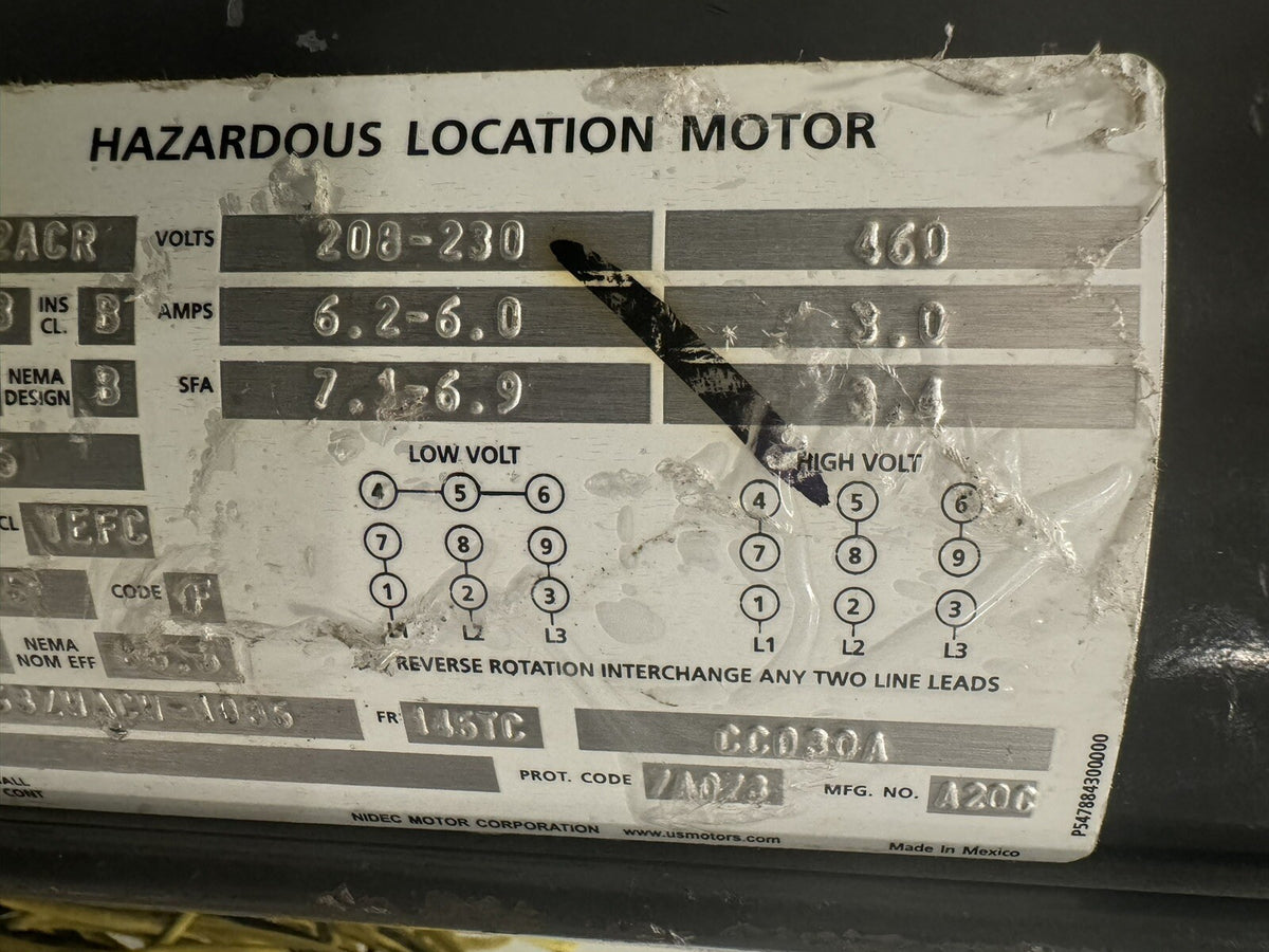 US Motor XS2P2ACR Explosion Proof Motor 2HP 1725 RPM NEW! FREE SHIPPING!