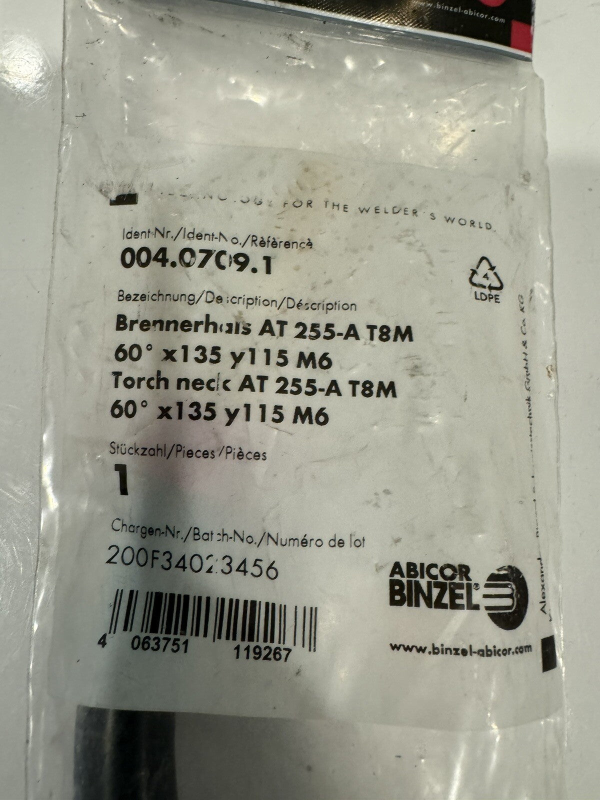 Abicor Binzel 004.0709.1 Torch Neck NEW! FREE SHIPPING! 