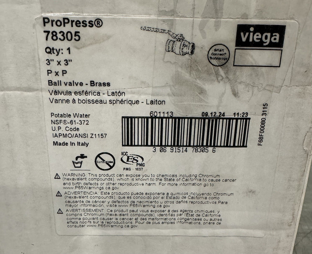 Viega 78305 Brass Ball Valve 3” ProPress NEW IN BOX! FREE SHIPPING!