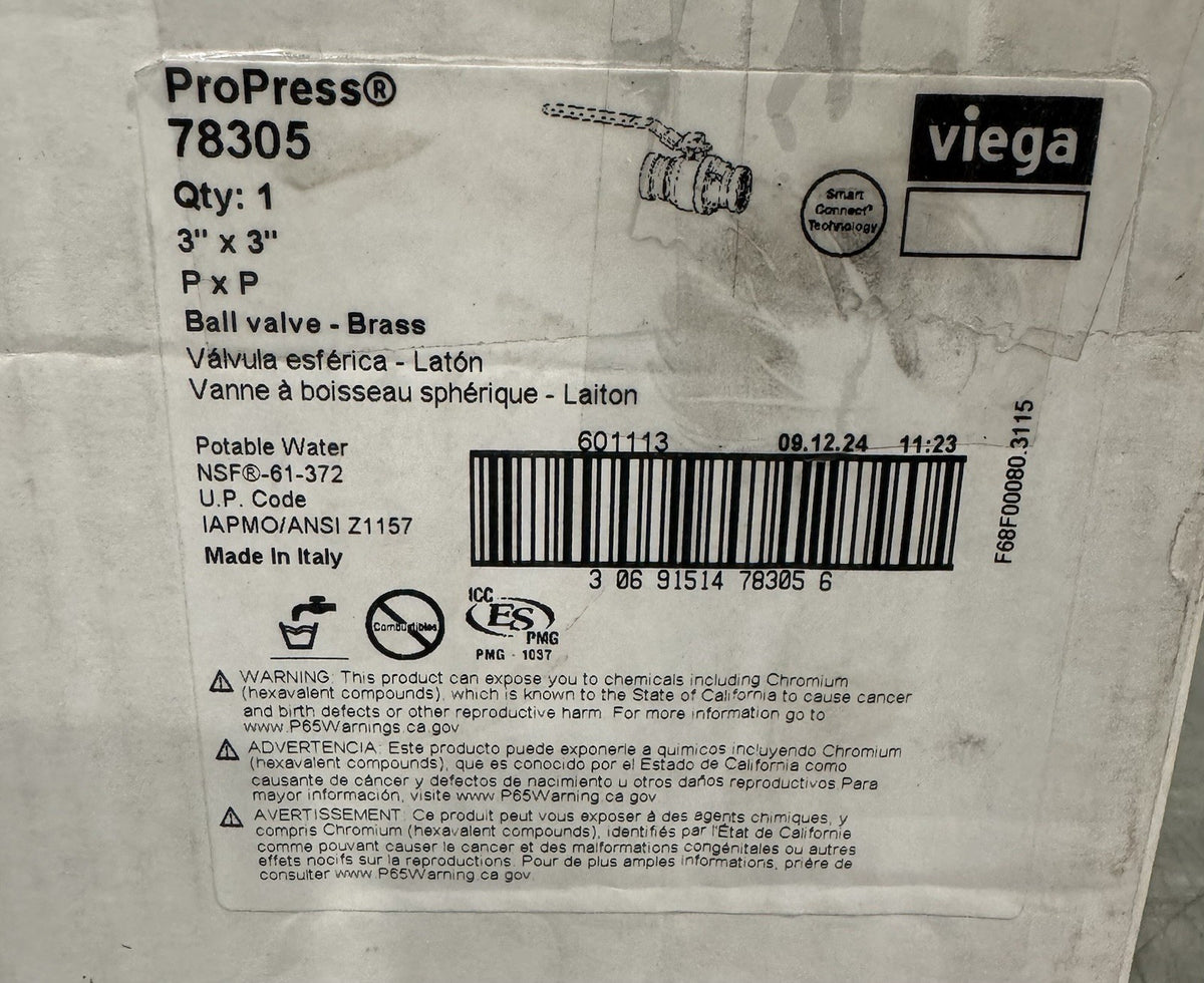 Viega 78305 Brass Ball Valve 3” ProPress NEW IN BOX! FREE SHIPPING!