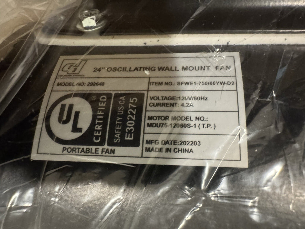24” Oscillating Fan Motor SFWE1-750/60YW-D2 NEW IN BOX! SHIPS FREE!